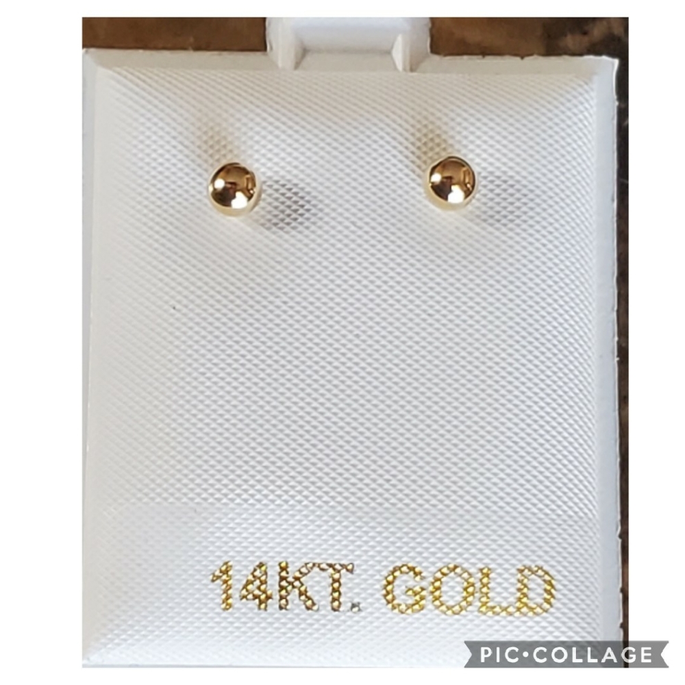 Genuine 14k Solid Yellow Gold, 4mm Ball Earrings